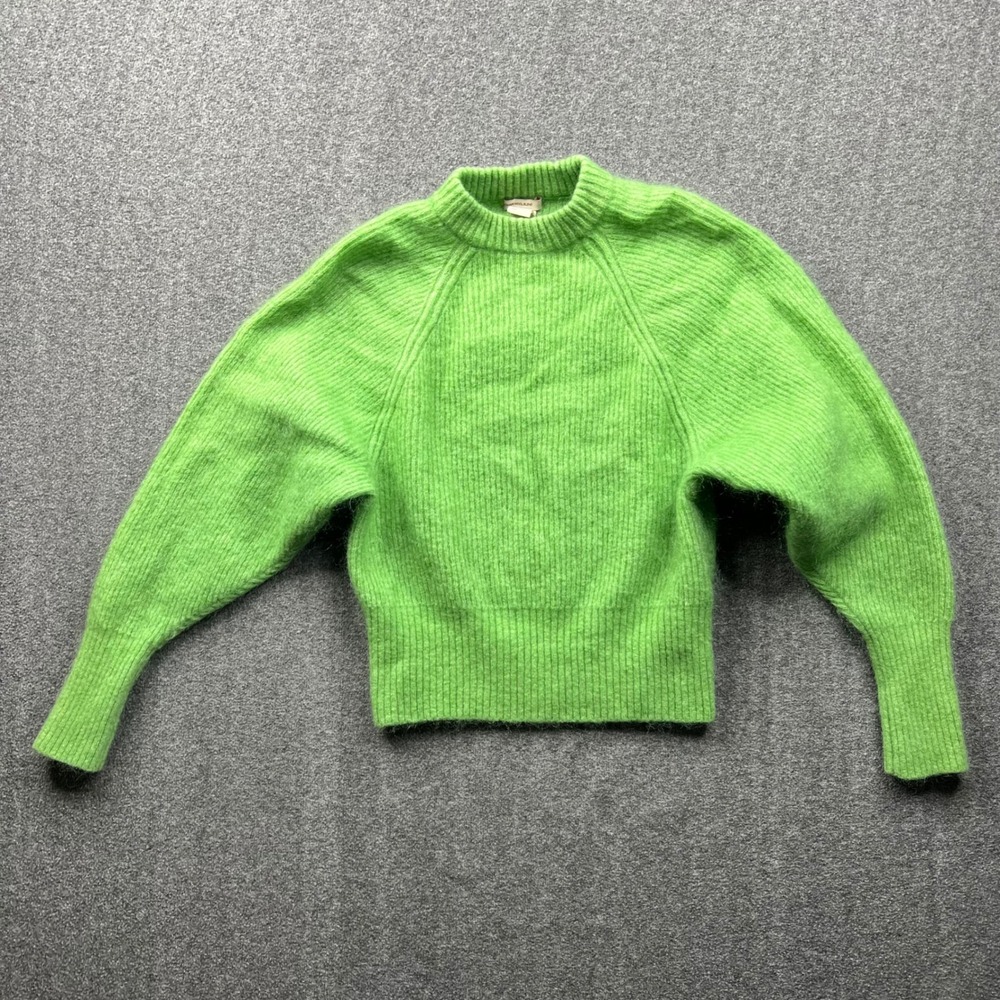 H&M Sweater Womens 4 Lime Green Mohair Wool Blend Ribbed Knit Balloon Sleeve